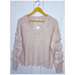 NWT : Cato : size : M : pink & cream v-neck ribbed tassel barbiecore sweater top